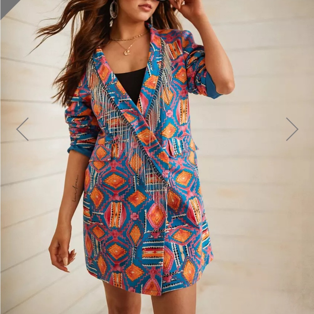 Southwestern Rhinestone Fringe Blazer- Buckle